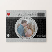 Zwart camerafotohuwelijk uniek sparen de datum legpuzzel (Horizontaal)