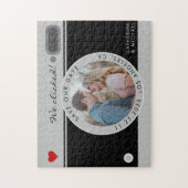 Zwart camerafotohuwelijk uniek sparen de datum legpuzzel (Verticaal)