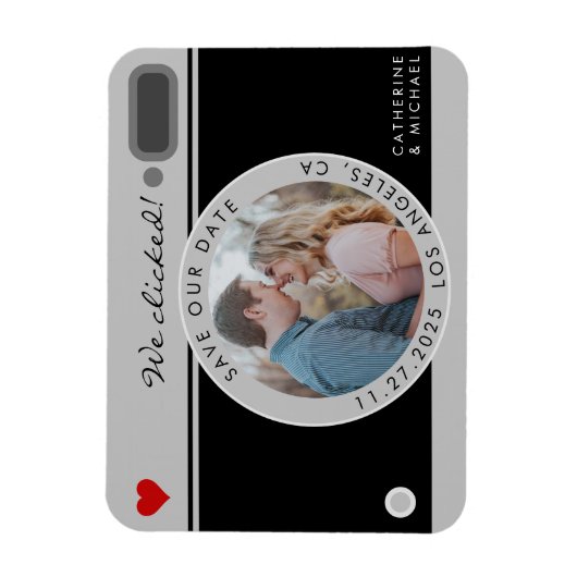 Zwart camerafotohuwelijk uniek sparen de datum magneet (Verticaal)