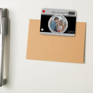Zwart camerafotohuwelijk uniek sparen de datum magneet