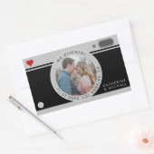 Zwart camerafotohuwelijk uniek sparen de datum rechthoekige sticker (Envelop)