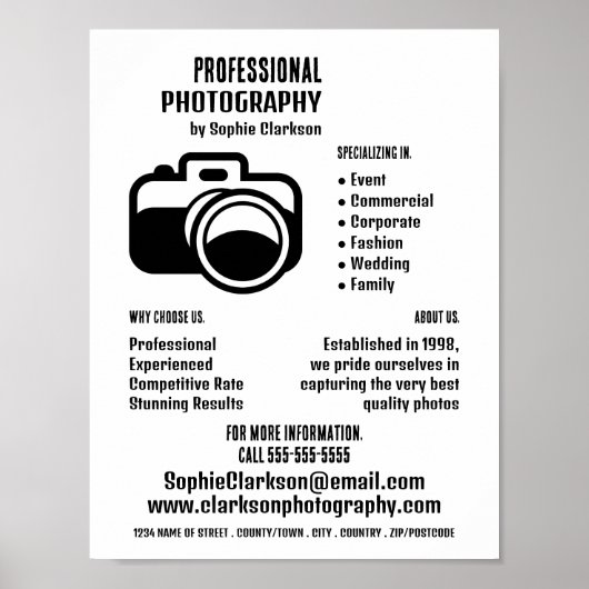 Zwart camerapictogram, fotograaf, fotografische hi poster (Voorkant)