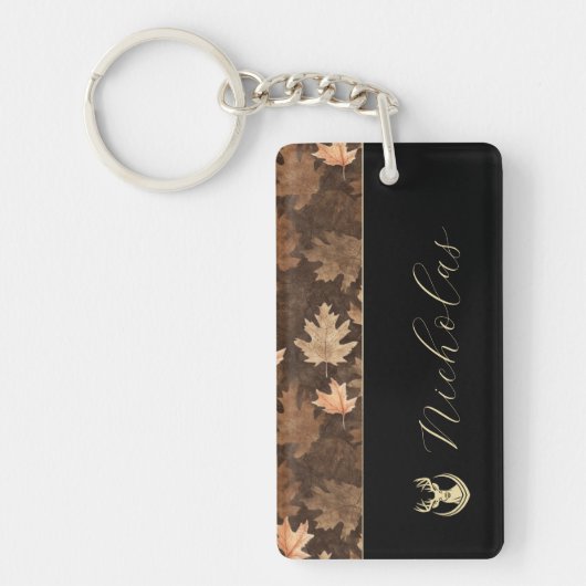 Zwart, Camo, en Gouden Elegante Script Naam Sleutelhanger (Voorkant)