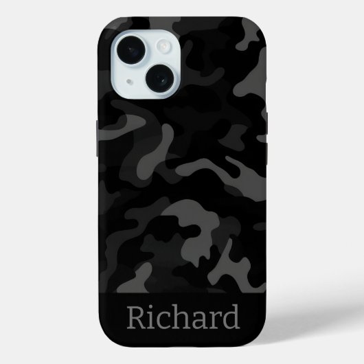Zwart Camouflage Monogram iPhone Case (Achterkant)