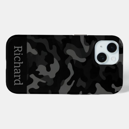 Zwart Camouflage Monogram iPhone Case (Achterkant (horizontaal))