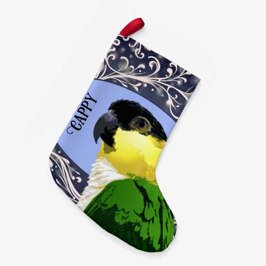 Zwart Capped Caique Parrot Pet Bird Blue Swirl Kleine Kerstsok (Voorkant (Hangend))