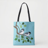 Zwart Capped Chickadee op Tree Branch Tote Bag (Voorkant)