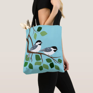 Zwart Capped Chickadee op Tree Branch Tote Bag