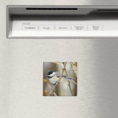 Zwart Capped Chickadee Square Magnet (Insitu (Vaatwasser))