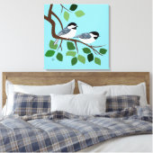 Zwart Capped Chickadees In Tree Canvas Afdruk (Insitu (Slaapkamer))