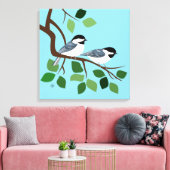 Zwart Capped Chickadees In Tree Canvas Afdruk (Insitu (Woonkamer))
