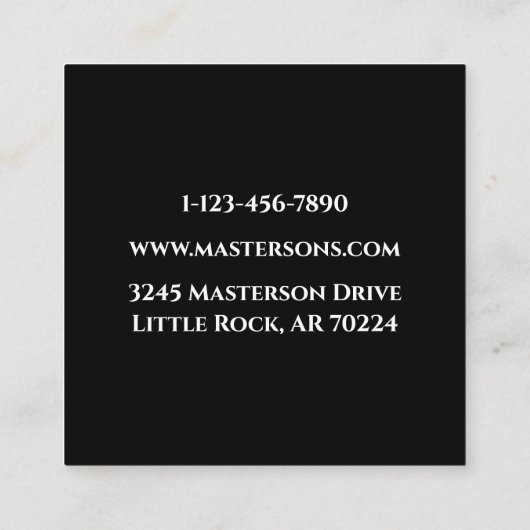 Zwart carnaat automatische reparatie witte bandrie vierkante visitekaartje (Achterkant)