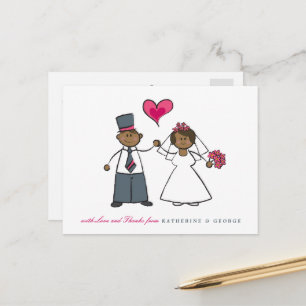 Zwart Cartoon Paar Mr. & Mrs Wedding Dank u Briefkaart