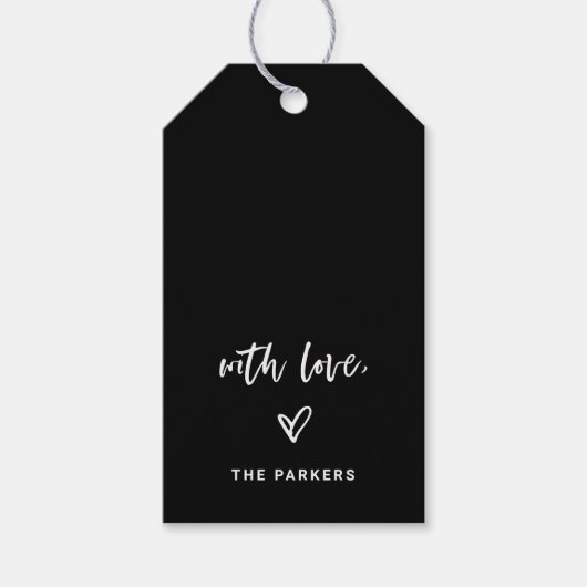 Zwart | Casual Schrift en Hart Met Liefde Cadeaulabel (Voorkant)