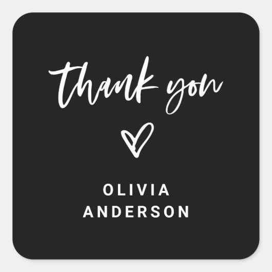 Zwart Casual script en hart | Branding bedankt Vierkante Sticker (Voorkant)