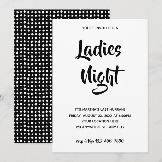 Zwart Casual script | Ladies Night Vrijgezellenfee Kaart (Voorkant / Achterkant)