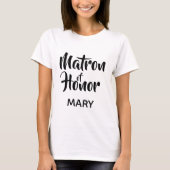 Zwart Casual Script Matron of Honor Monogram Favor T-shirt (Voorkant)