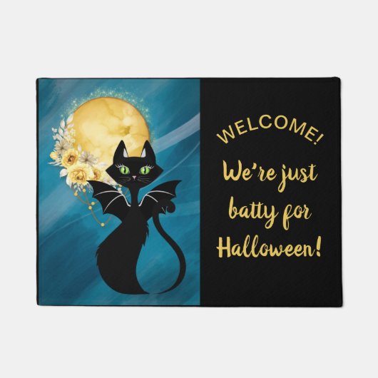 Zwart Cat | Bat Cat | Elegant Halloween 18"x24" Deurmat (Voorkant)