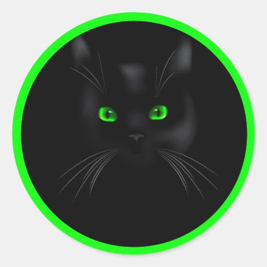 Zwart Cat Green Eyes Classic Ronde Stickers (Voorkant)