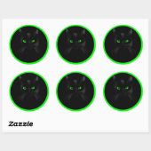 Zwart Cat Green Eyes Classic Ronde Stickers (Vel)