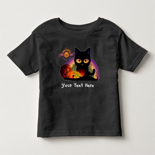 Zwart Cat Halloween T-shirt (Voorkant)