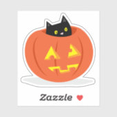 Zwart Cat Jack O Lantaarn Halloween Illustratie Sticker (Vel)