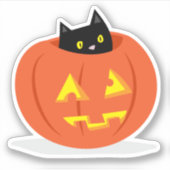 Zwart Cat Jack O Lantaarn Halloween Illustratie Sticker (Voorkant)