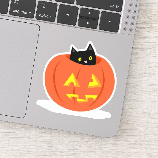 Zwart Cat Jack O Lantaarn Halloween Illustratie Sticker (Detail)