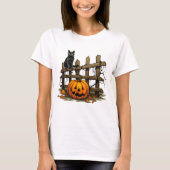 Zwart Cat Jack-O' Lantern Wit Halloween T-shirt (Voorkant)