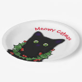 Zwart Cat | Meowy Catmas Holly bessen Kerstmis Papieren Bordje (Gekanteld)