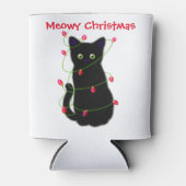 Zwart Cat | Meowy Kerstmis | Kronkellichten Blikjeskoeler (Voorkant)