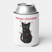 Zwart Cat | Meowy Kerstmis | Kronkellichten Blikjeskoeler (Blikje Achterkant)