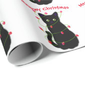 Zwart Cat | Meowy Kerstmis | Kronkellichten Cadeaupapier (Rol Hoek)