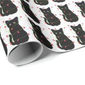 Zwart Cat | Meowy Kerstmis | Kronkellichten Cadeaupapier (Rol Hoek)
