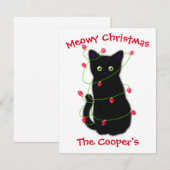 Zwart Cat | Meowy Kerstmis | Kronkellichten Notitiekaartje (Voorkant / Achterkant)