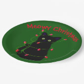 Zwart Cat | Meowy Kerstmis | Kronkellichten Papieren Bordje (Gekanteld)
