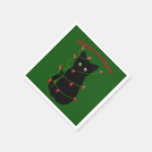 Zwart Cat | Meowy Kerstmis | Kronkellichten Servet (Hoek)