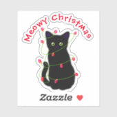 Zwart Cat | Meowy Kerstmis | Kronkellichten Sticker (Vel)