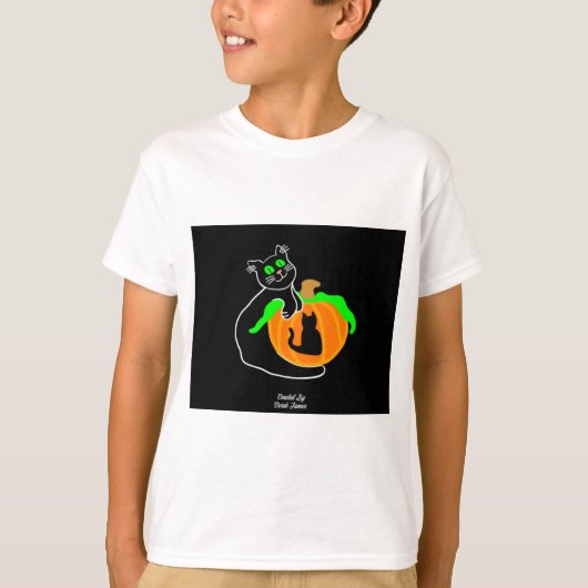 Zwart Cat Pumpkin Boy's White Basic T-Shirt (Voorkant)