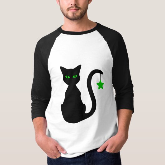 Zwart Cat Raglan T-shirt (Voorkant)