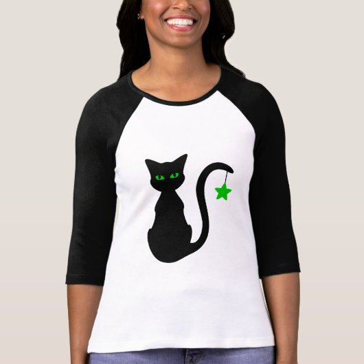 Zwart Cat Raglan T-shirt (Voorkant)