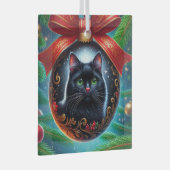 Zwart Cat Ronde Glas Ornament (Voorkant Rechts)
