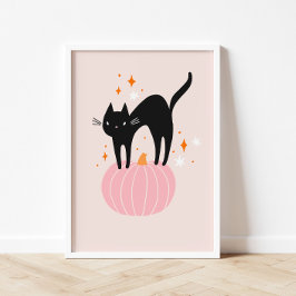 Zwart Cat Roze Halloween Poster