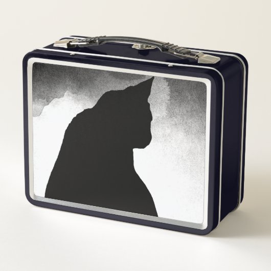 Zwart Cat Silhouet Metalen Lunchbox (Achterkant)