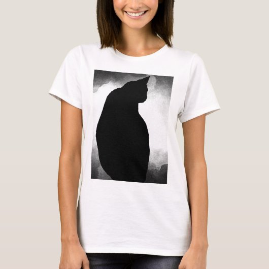 Zwart Cat Silhouet T-shirt (Voorkant)