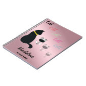 Zwart Cat silhouet Tekst- en bloemdekking wijzigen Notitieboek (Linkerzijde)