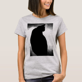 Zwart Cat Silhouette T-Shirt (voorprint)