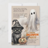 Zwart Cat | Spooky Ghost Halloween Gedicht Uitnodi Aankondiging (Voorkant)