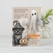 Zwart Cat | Spooky Ghost Halloween Gedicht Uitnodi Aankondiging (Staand voorkant)