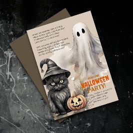 Zwart Cat | Spooky Ghost Halloween Gedicht Uitnodi Aankondiging